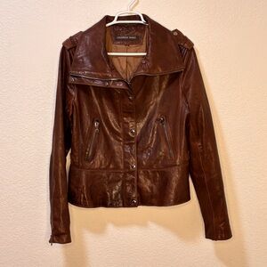 Andrew Marc Dark Brown Leather Motorcycle Jacket